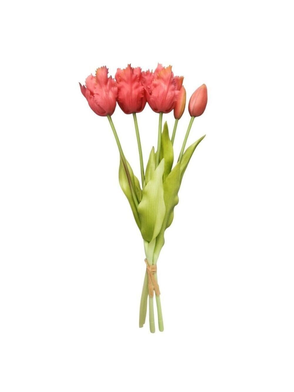 Coral Pink Tulip Bouquet 15 Inch Faux Flowers Purple Tip Spring Decor Farmhouse